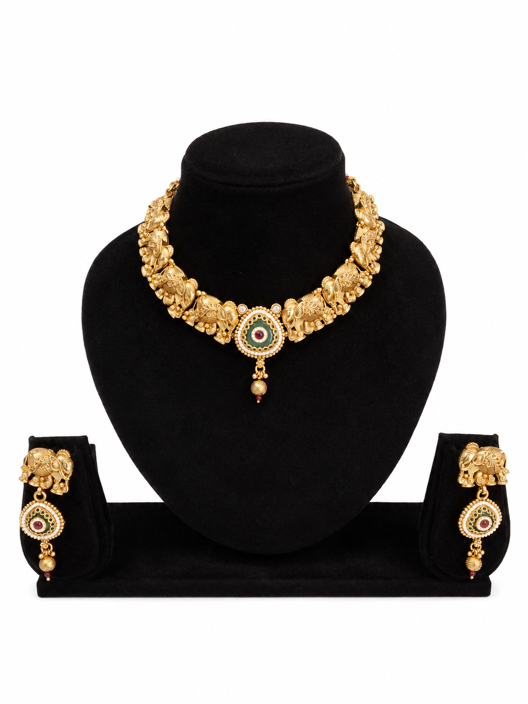 Gold-Plated Elephant Motif Necklace & Earrings Set