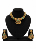 Green Meenakari Gold-Plated Necklace & Earrings Set