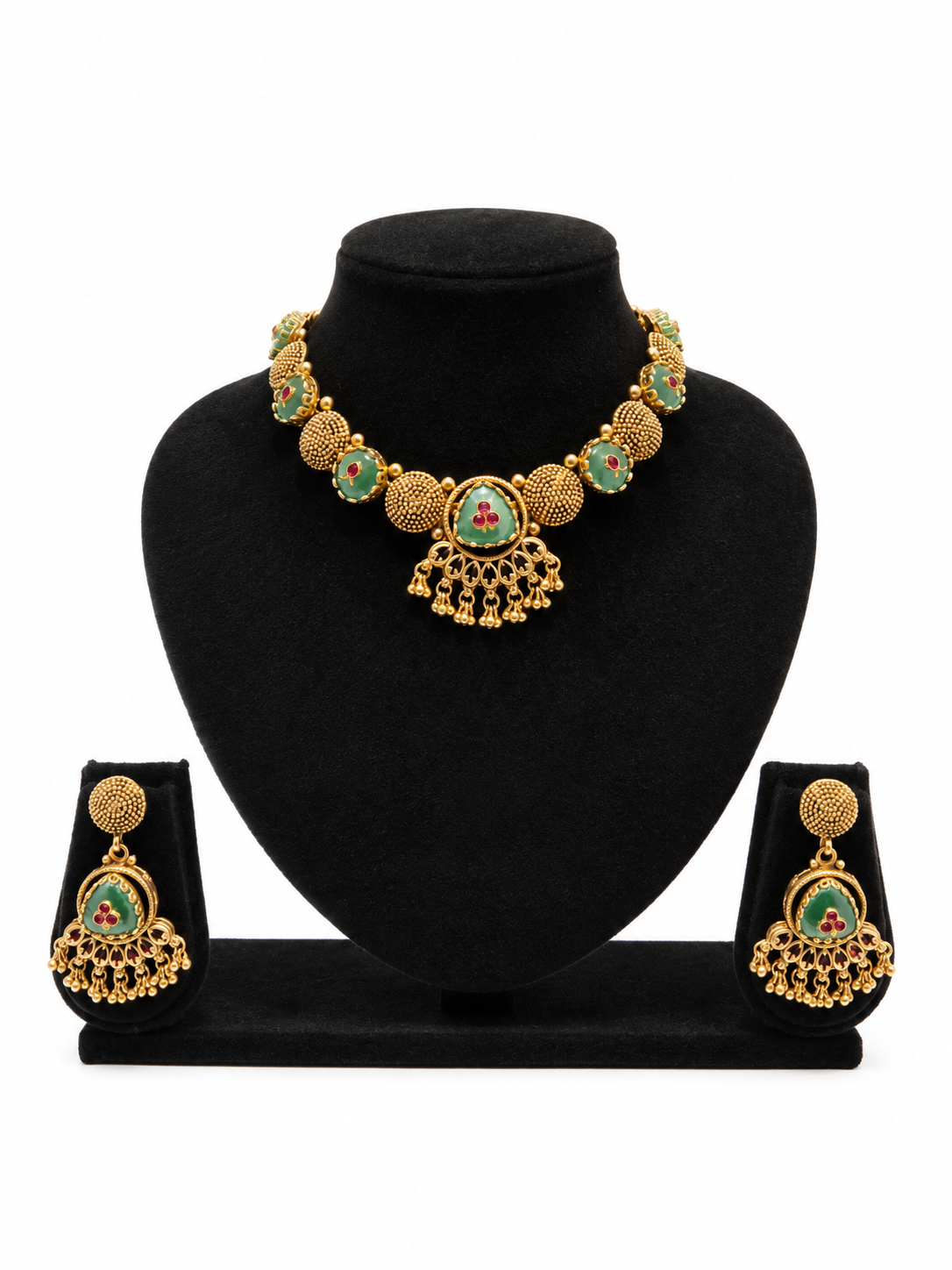 Green Meenakari Gold-Plated Necklace & Earrings Set