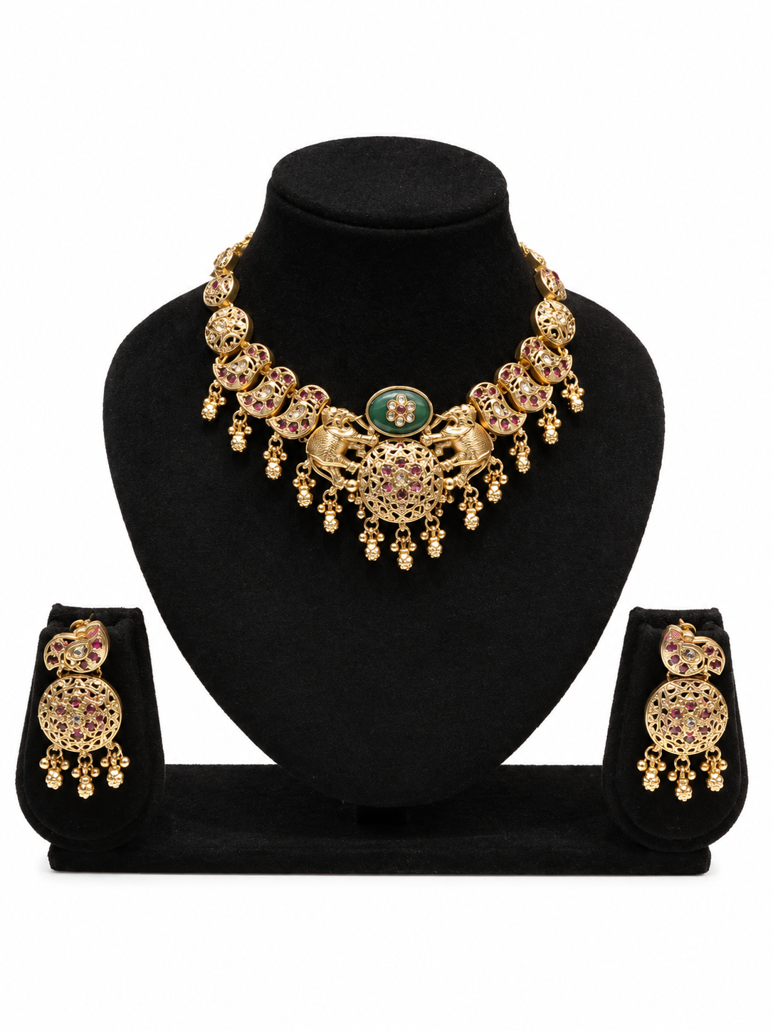 Antique Gold-Plated Elephant Necklace & Earrings Set