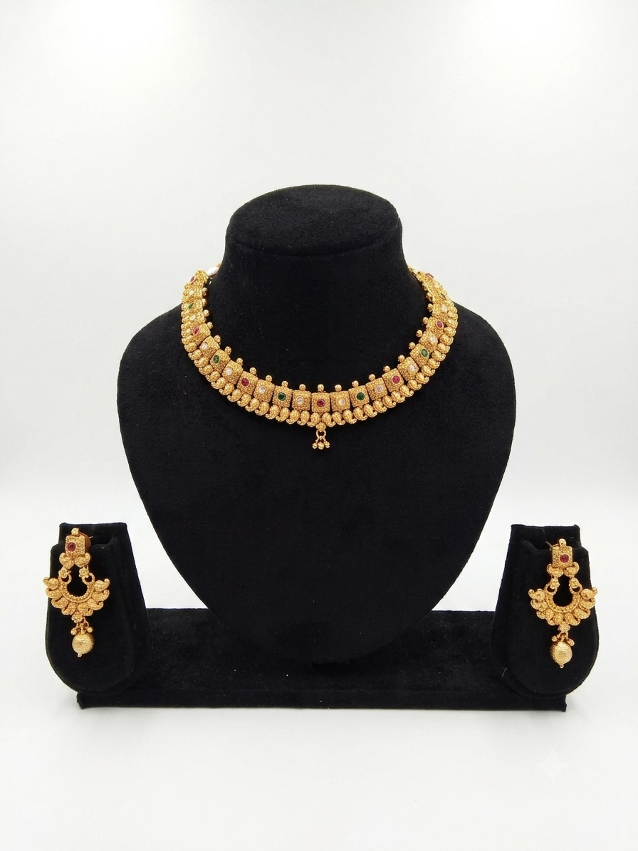 Gold Plated Temple Necklace & Chandbali Earrings Set