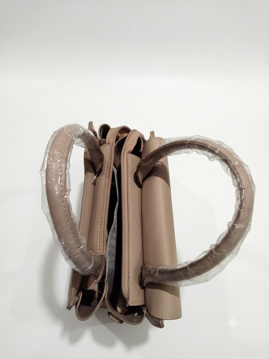 Beige Structured Handbag with Ball Clasp