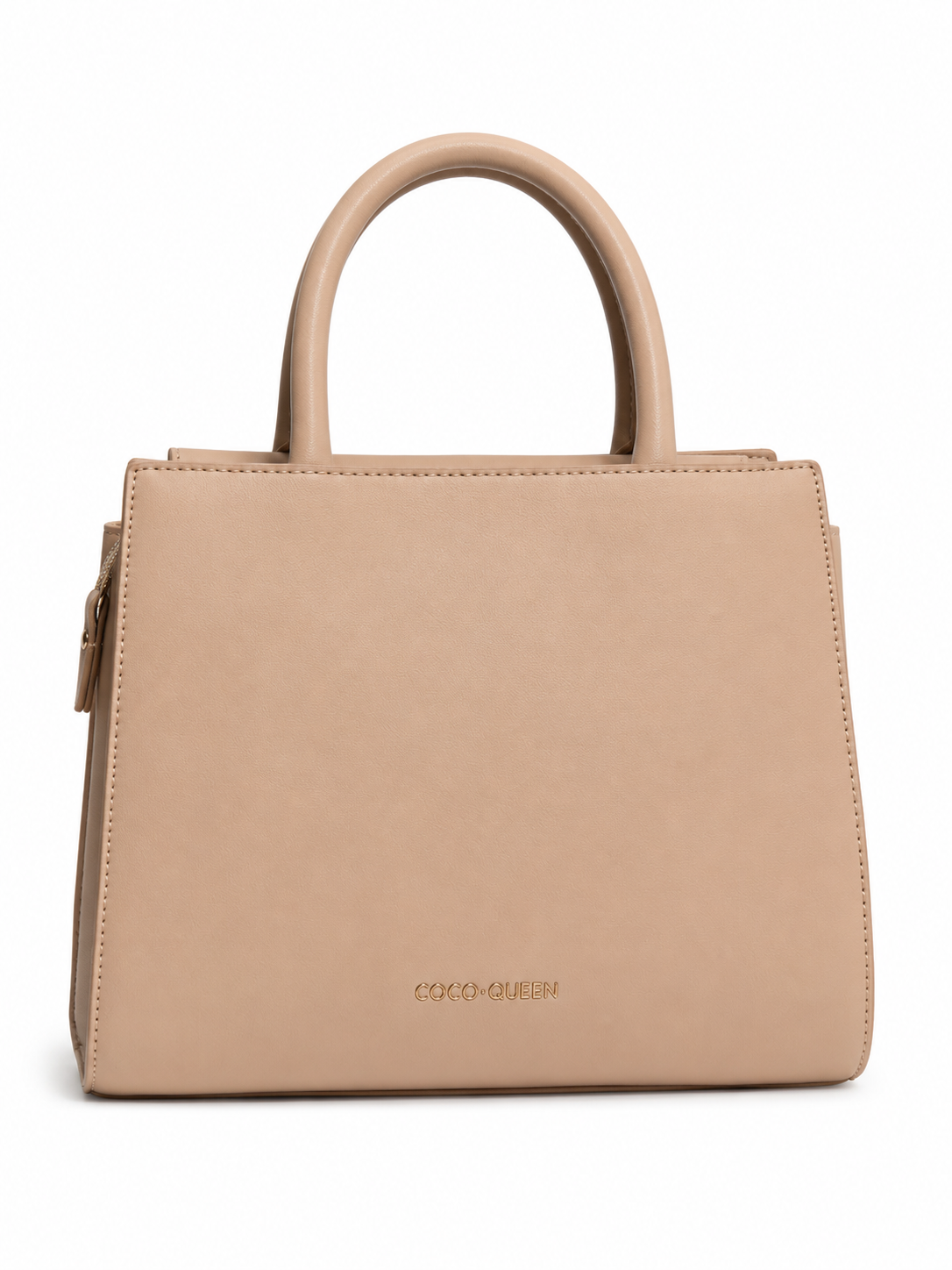 Beige Structured Handbag with Ball Clasp