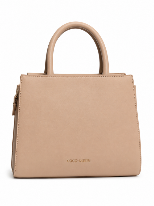 Beige Structured Handbag with Ball Clasp