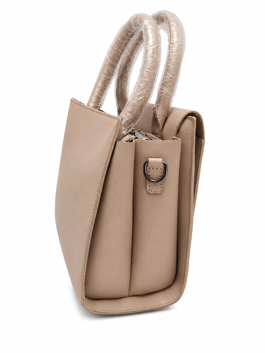 Beige Structured Handbag with Ball Clasp