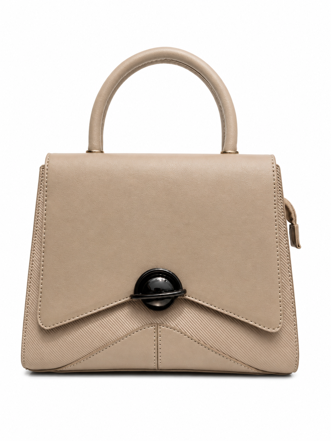 Beige Structured Handbag with Ball Clasp