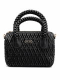 Black Quilted Woven Barrel Handbag