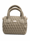 Olive Quilted Woven Barrel Handbag