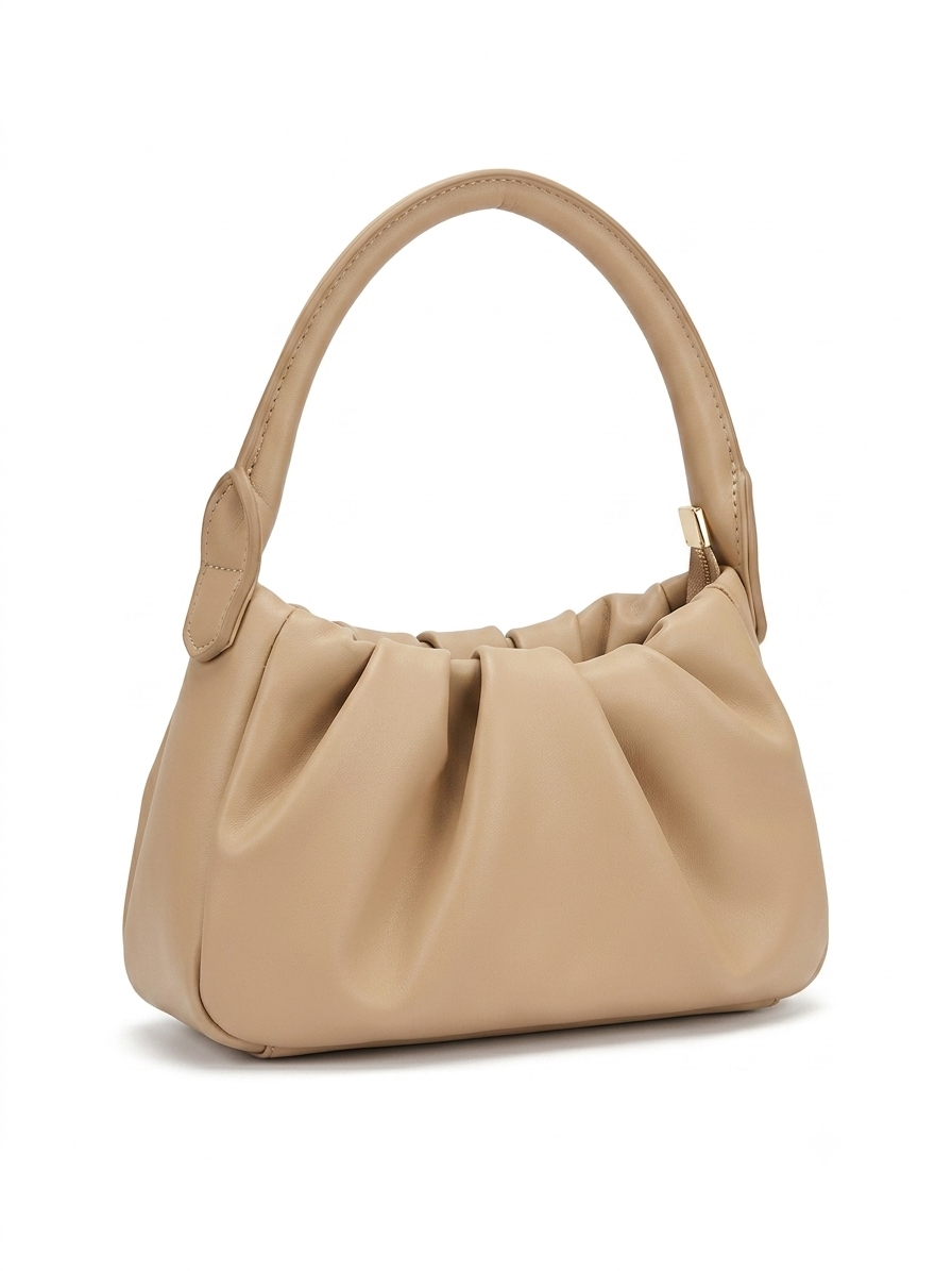 Beige Ruched Shoulder Bag