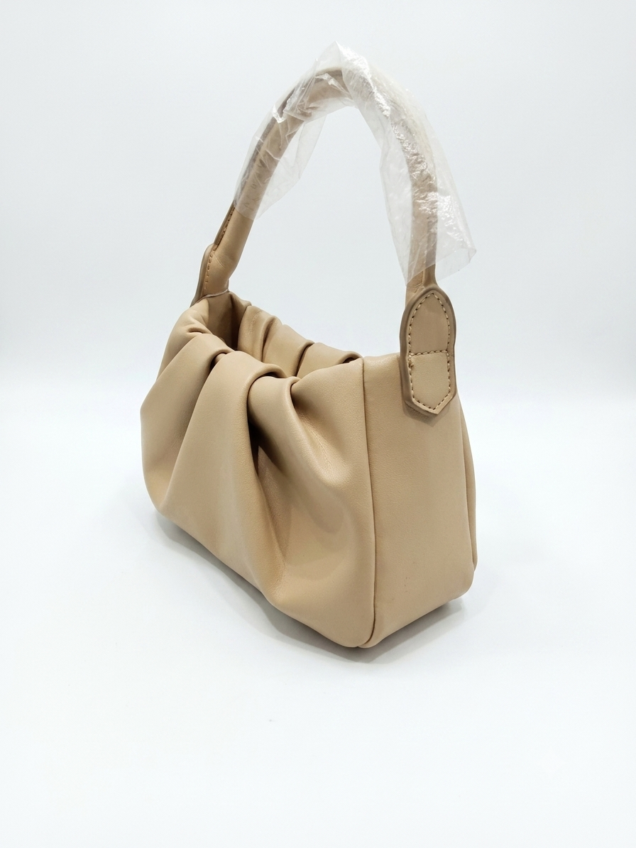 Beige Ruched Shoulder Bag