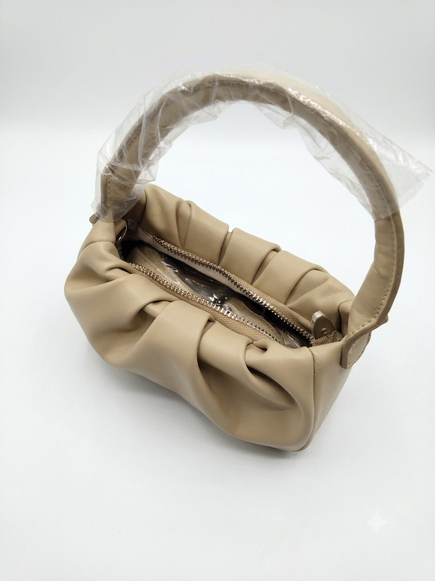 Beige Ruched Shoulder Bag
