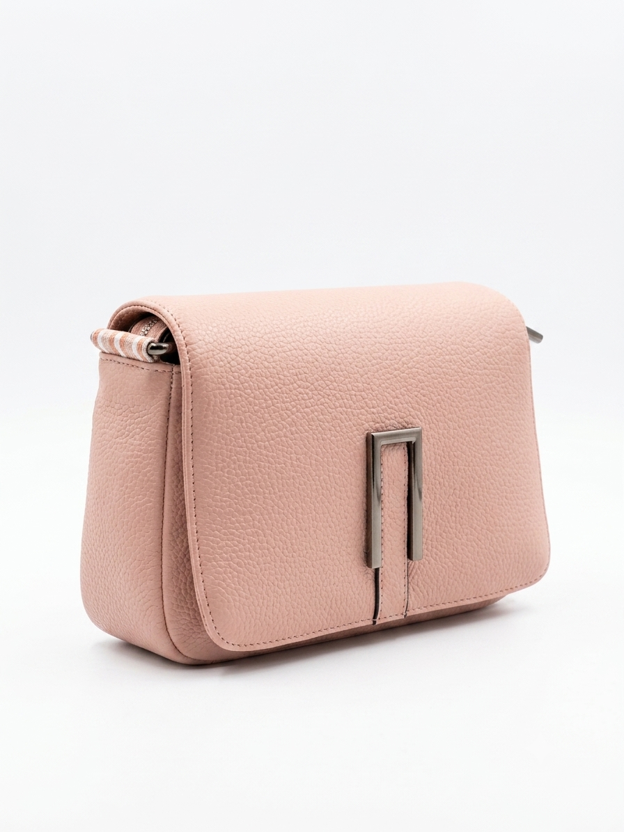 Blush Pink Flap Crossbody Bag with Chevron Strap