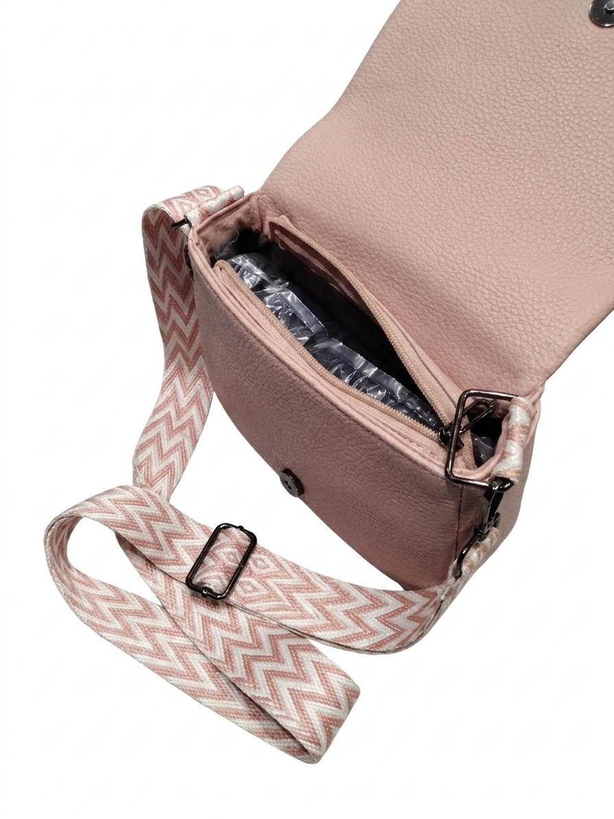 Blush Pink Flap Crossbody Bag with Chevron Strap