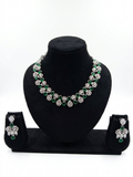 Emerald & CZ Diamond Necklace Set with Earrings