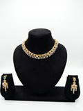 Gold-Tone CZ Diamond Necklace Set with Chandelier Earrings