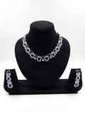 Sapphire Blue & CZ Diamond Necklace Set with Earrings