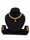 Gold Floral Ruby Choker Necklace & Earrings Set