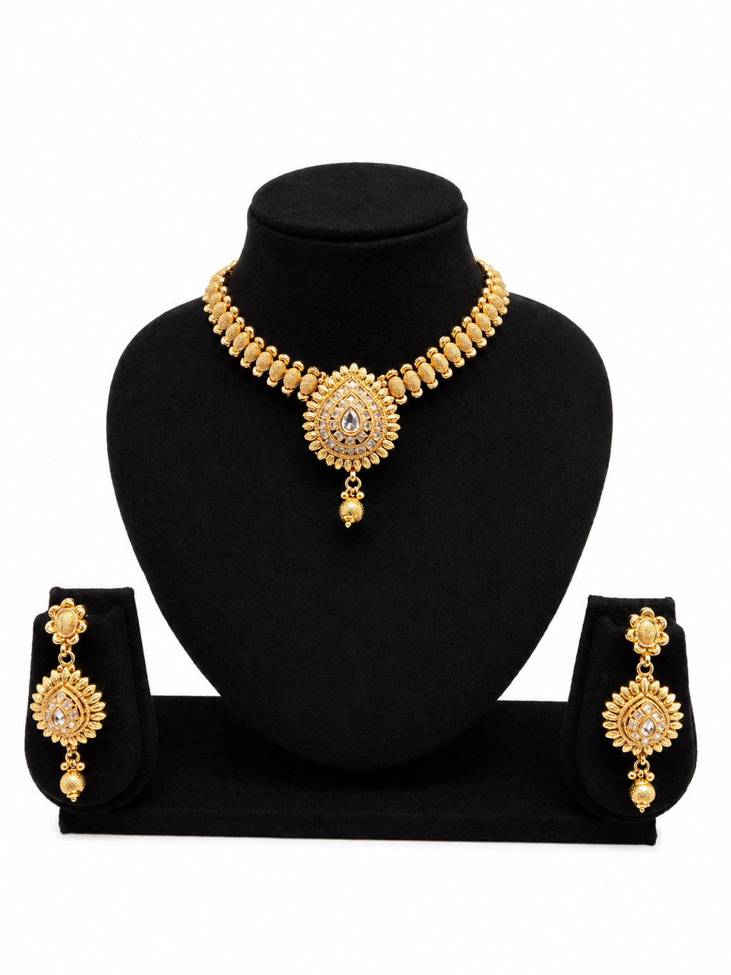 Gold Polki Necklace & Earrings Bridal Jewellery Set