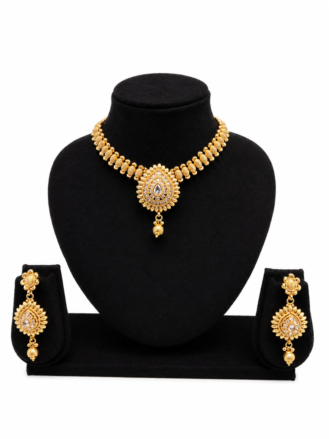 Gold Polki Necklace & Earrings Bridal Jewellery Set