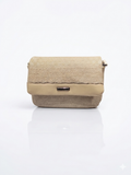 Beige Woven Texture Crossbody Bag with Boho Embroidered Strap