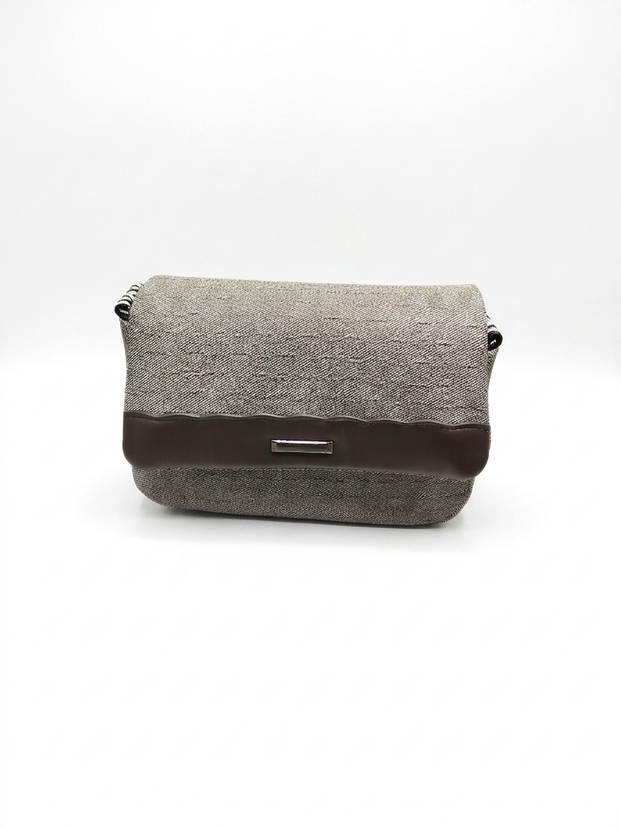 Grey Woven Texture Crossbody Bag with Boho Chevron Strap