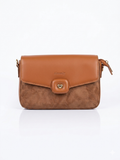 Tan Brown Flap Crossbody Bag with Gold Hardware