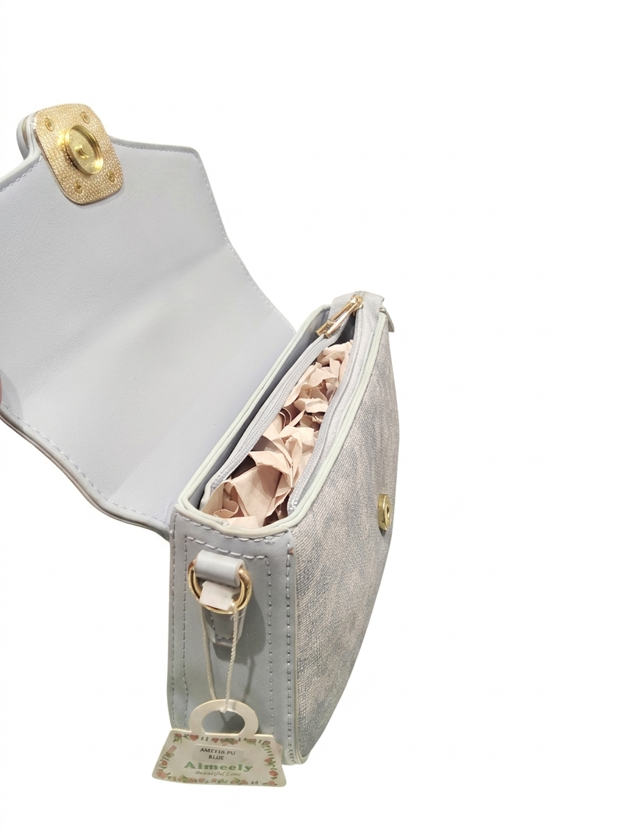 Powder Blue Flap Crossbody Bag with Gold Heart Clasp