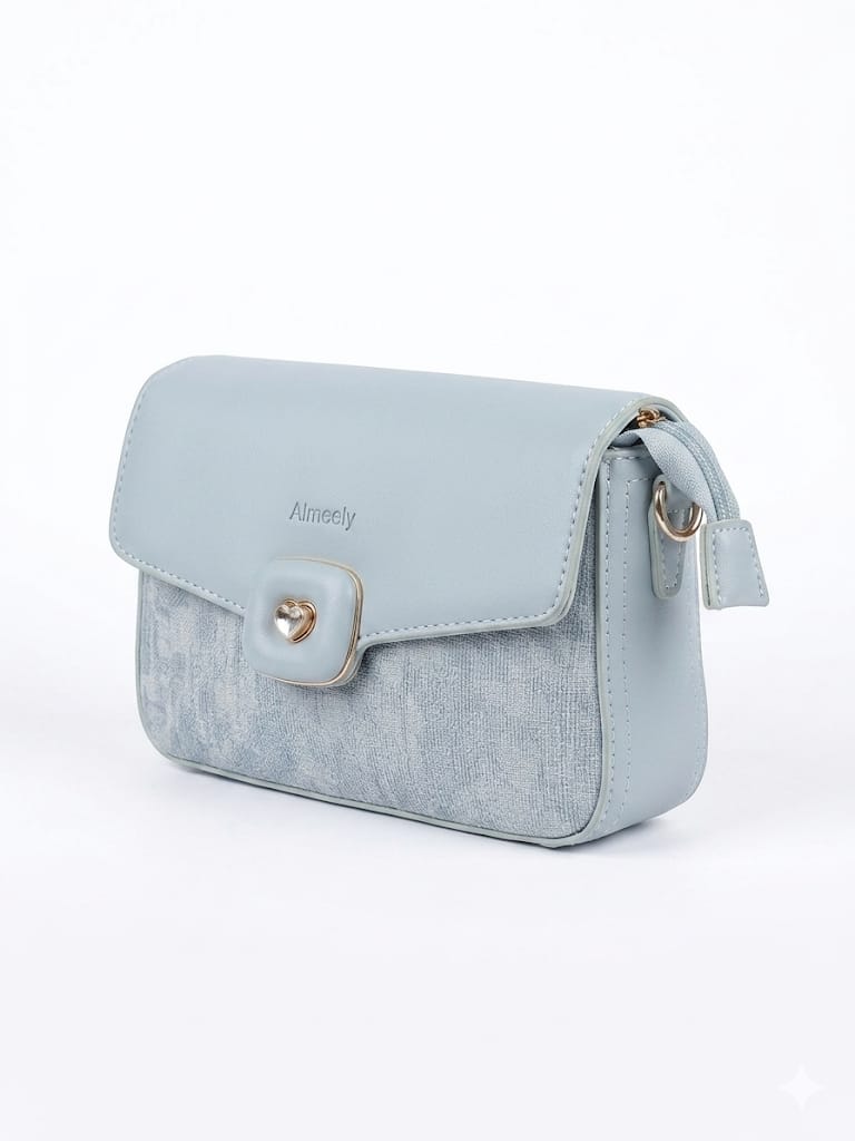Powder Blue Flap Crossbody Bag with Gold Heart Clasp