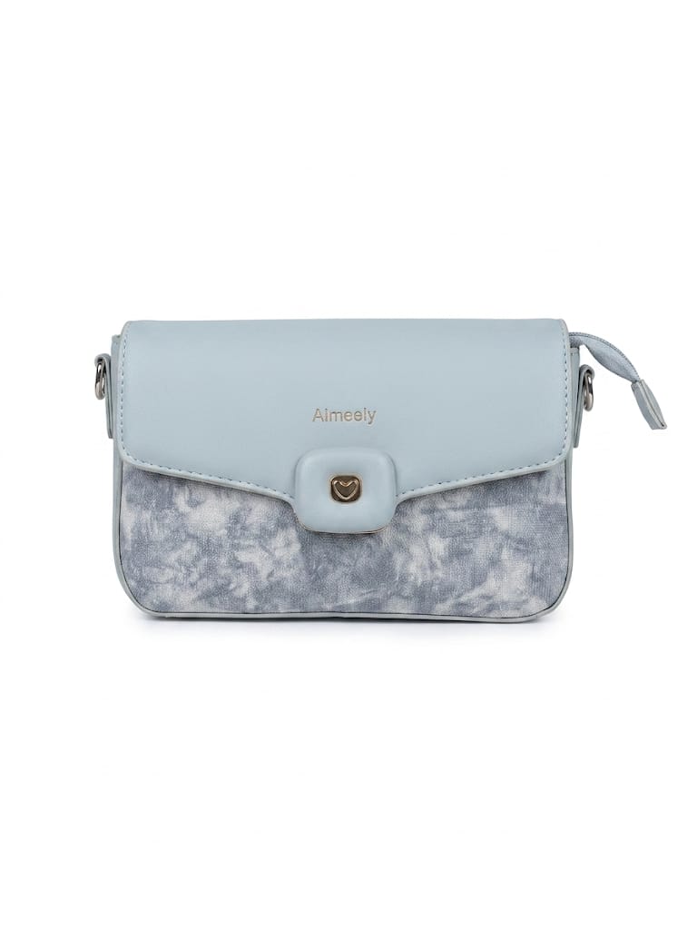 Powder Blue Flap Crossbody Bag with Gold Heart Clasp
