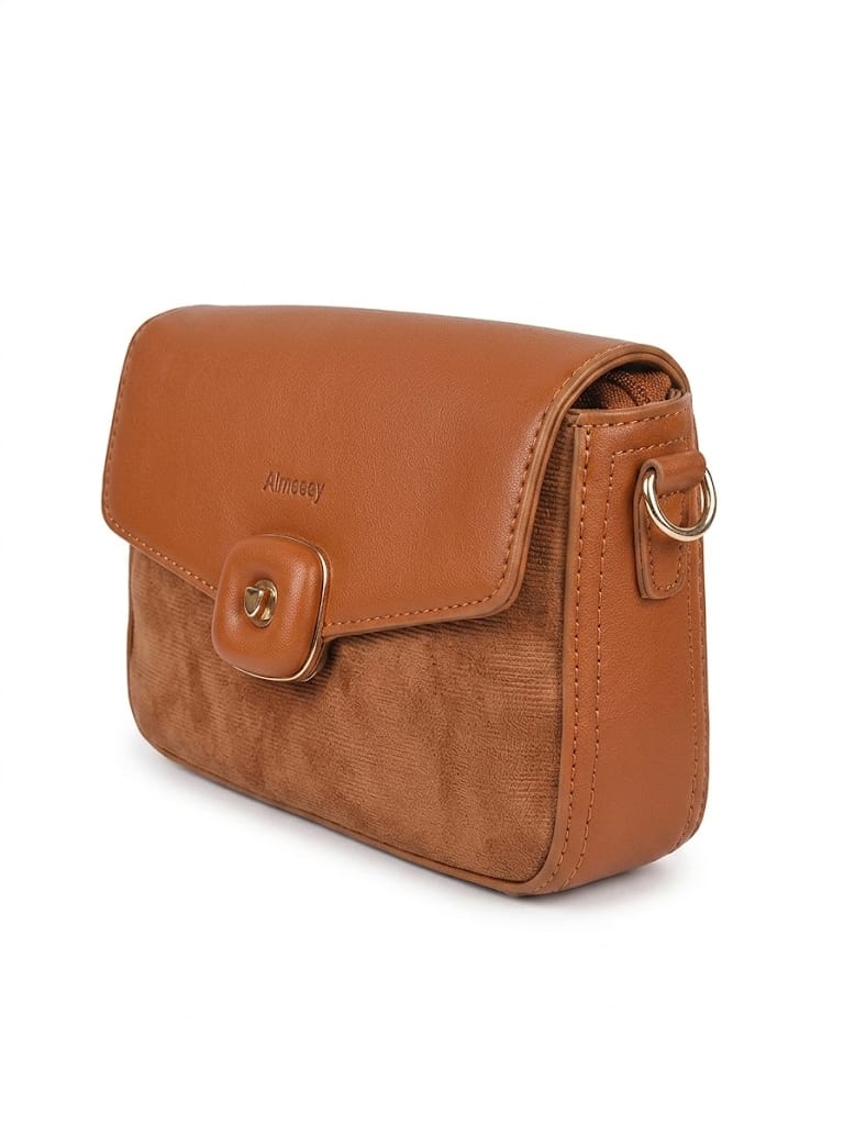 Tan Brown Flap Crossbody Bag with Gold Hardware