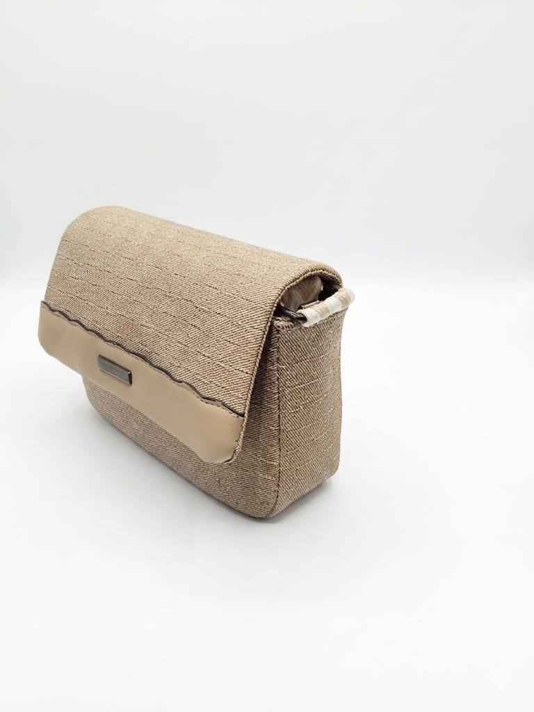 Beige Woven Texture Crossbody Bag with Boho Embroidered Strap