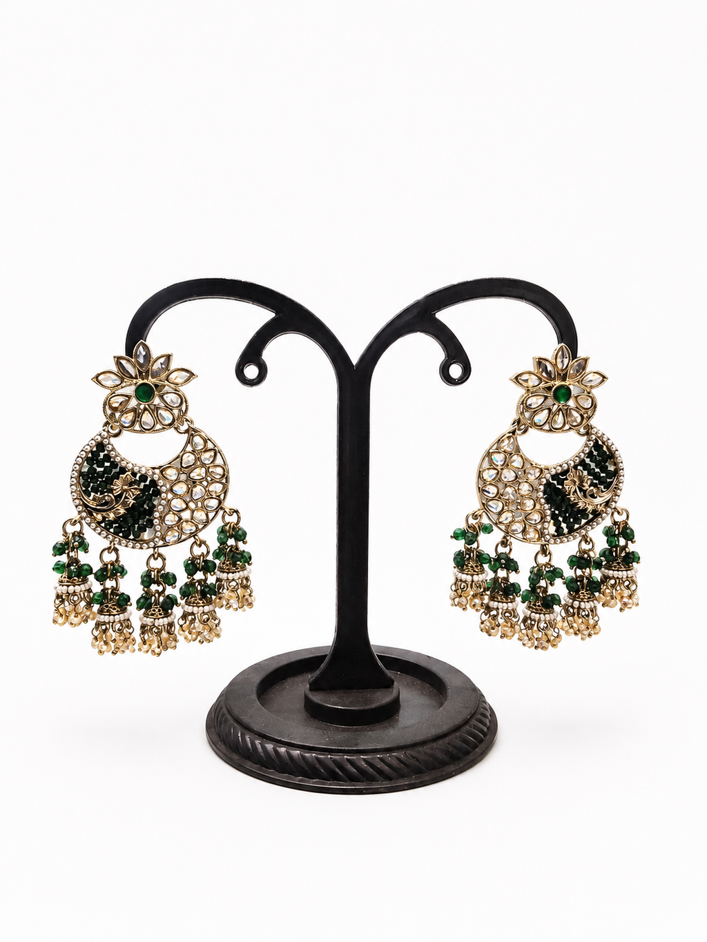 Green Kundan Chandbali Earrings