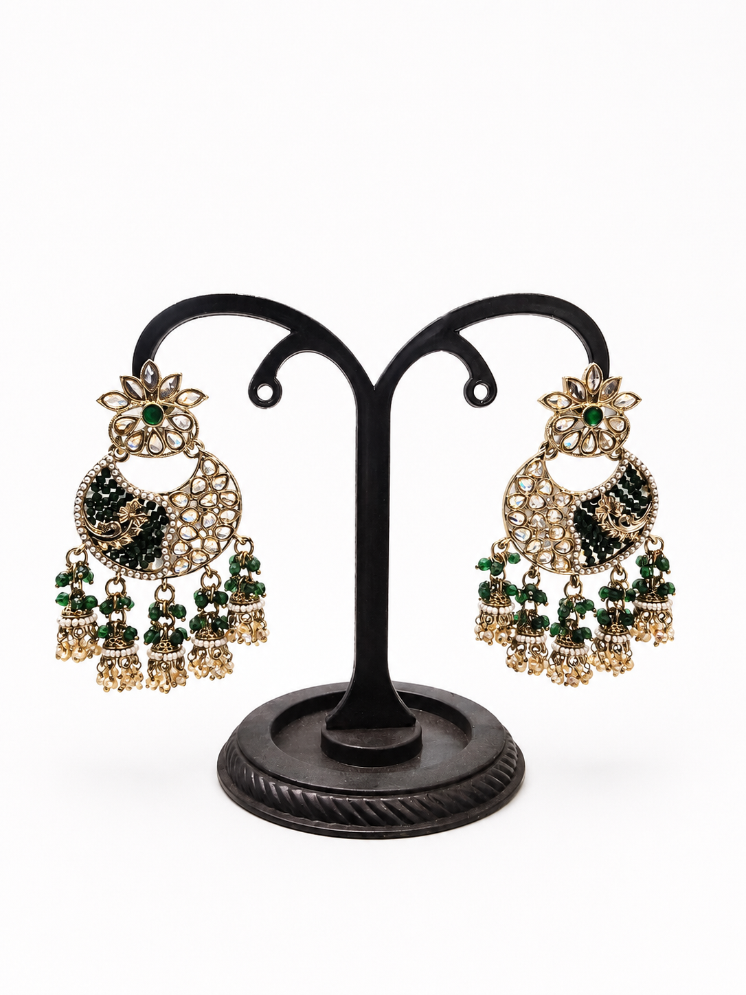 Green Kundan Chandbali Earrings