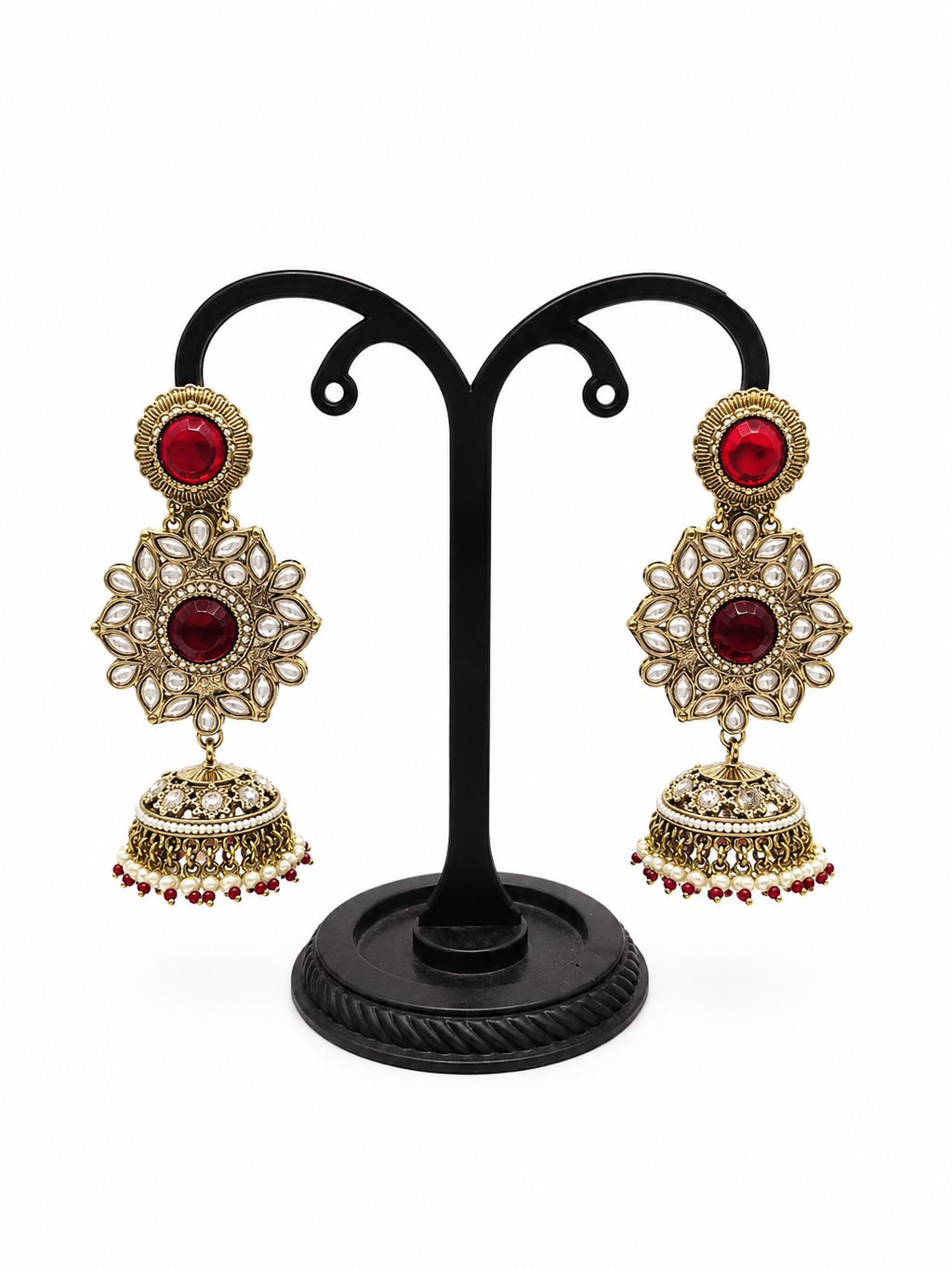 Red Kundan Jhumka Earrings