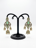 Mint Green Stone Chandelier Jhumka Earrings with Pearl Drops