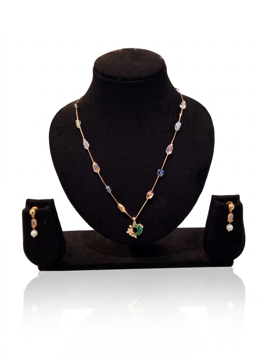 Celestial Moon & Star Jade Pendant Multi-Stone Necklace Set