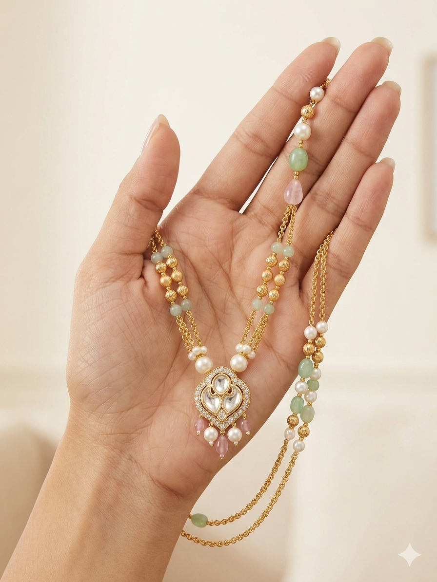 Kundan Polki Pendant Multi-Stone Necklace Set