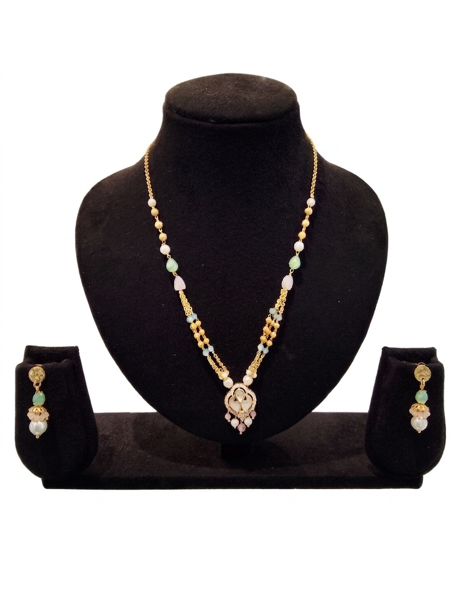 Kundan Polki Pendant Multi-Stone Necklace Set
