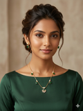 Emerald Green & Pearl Polki Fan Pendant Necklace Set