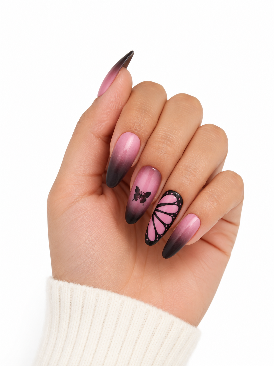 SHEGLAM Press On Nails – Pink Ombre Butterfly