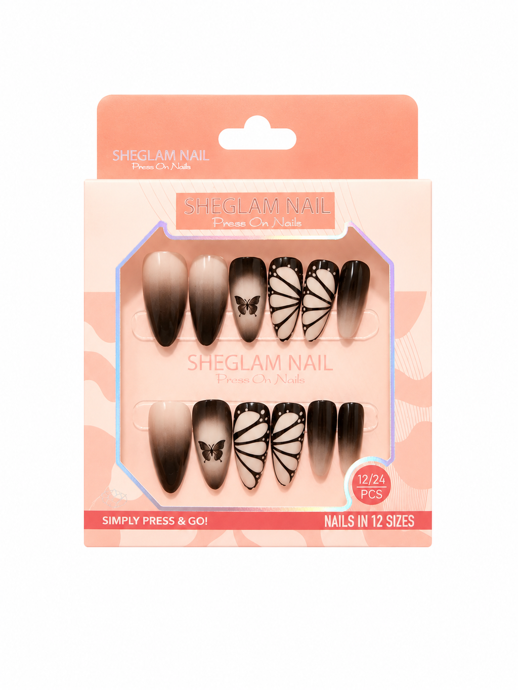 SHEGLAM Press On Nails – Black Ombre Butterfly