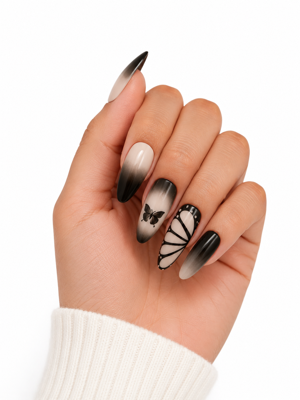 SHEGLAM Press On Nails – Black Ombre Butterfly