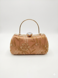 Gold Embroidered Bridal Clutch with Crystal Clasp & Metal Handle