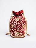 Red Velvet Potli Bag with Sequin & Pearl Embroidery