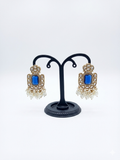 Blue Kundan Pearl Drop Earrings