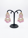 Pink Meenakari Jhumka Earrings with Bead Drops