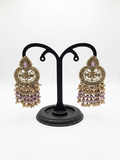 Antique Gold Chandbali Earrings with Lavender Bead Drops