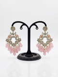 Blush Pink Chandbali Earrings with Crystal Bead Drops