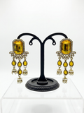 Yellow Gemstone Chandelier Earrings with Pearl Jhumka Drops