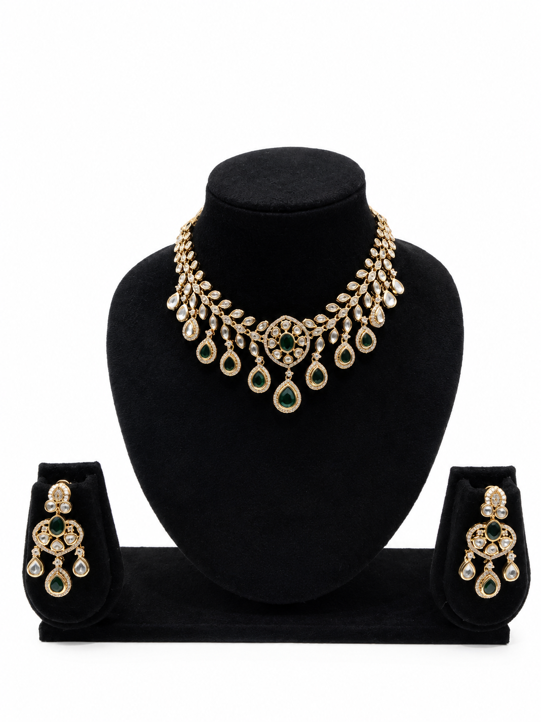 Emerald Green Kundan Necklace & Earrings Set